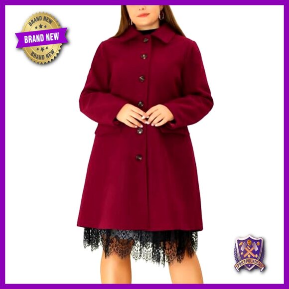 Plus Size Pea Coat Peter Pan Collar Single Breasted Long Winter Coat Elegant - Picture 2 of 6